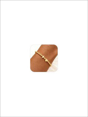 14K Gold Plated Beaded Stretch Bracelet Cross Initial Charm